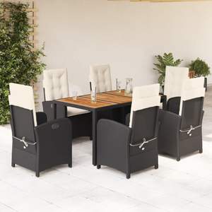 Juego de Comedor de Jardín de Ratán PE Negro y Blanco Crema con Patas Ajustables - Product Image 1