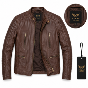 Blouson de motard en cuir noir OEM personnalisé avec logo, en cuir véritable marron, fermeture éclair, coupe-vent et respirant pour l'hiver - Product Image 4