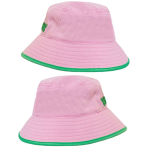 Sombrero de Pescador Ajustable de Malla Rosa con Ribete Verde para Adultos, Uso Casual de Verano en la Playa, Unisex, 100% Algodón - Product Image 6