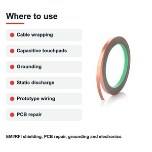 TECHINSTRO เทปทองแดงนำไฟฟ้า 12 มม. x 15 ม. พร้อมกาวนำไฟฟ้าสำหรับป้องกัน EMI ซ่อมแซม PCB สายดิน CFT-0012 - Product Image 3