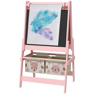 Cavalletto artistico in metallo per bambini con rotolo di carta, lavagna bianca e lavagna nera, contenitore rosa - Product Image 2