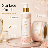 Étiquettes cosmétiques personnalisées en feuille d'or florale, autocollants imperméables avec logo personnalisé pour flacons pompe de nettoyant visage et lotion