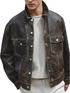 Chaqueta de Motocicleta Retro de Cuero PU, Cortavientos, con Cuello Plegable y Cierre de Cremallera, para Hombre, Invierno, Hecha en Pakistán - Product Image 4