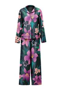 PJS en satin et coton tricoté de qualité supérieure pour femmes pour l'été Vêtements de nuit confortables à imprimé floral grande taille bleu pour XL - Product Image 5