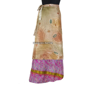 Indian Vintage 2 Layer <b>Magic</b> Hippie Sari Silk Wrap Skirts for <b>Beach</b> Wear 2 Layer Reversible <b>Magic</b> Silk Saris Wrap Long Skirt - Product Image 1