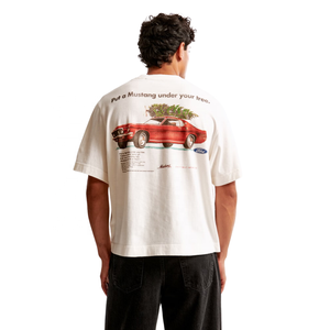 Men's White Short Sleeve T-<b>Shirt</b> With Red Mustang Car Print Vintage Style O-Neck Regular Fit Screen Printed Back Design - Product Image 1