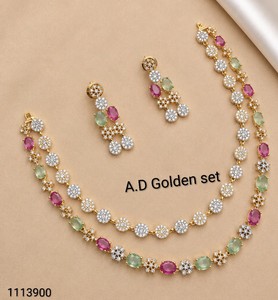 Gold Plated Women's <b>Necklace</b> and Earring Set with Pink Crystal and Rhinestone Flower Design for Wedding Romantic Jewelry - Product Image 2