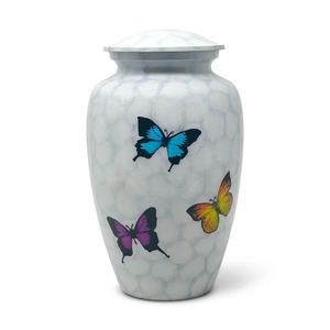 Urna Funeraria de Metal con Mariposas Pintadas, Blanca con Mariposas, Estilo Americano, Capacidad de 200 Pulgadas Cúbicas - Product Image 2