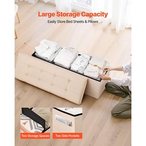 Banc de rangement pliable rembourré en lin, capacité de 660 lb - Product Image 2