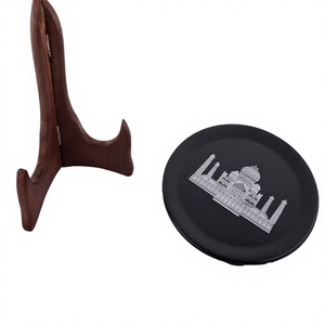 Ensemble de 6 dessous-de-verre en marbre noir de qualité export avec impression Taj Mahal blanc - Product Image 2