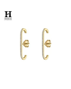 Pendientes de Diamantes Cultivados en Laboratorio Personalizados, Oro de 14K, Pendientes Largos Minimalistas con Barra, para Mujer, Diamante de Corte Brillante Redondo - Product Image 4