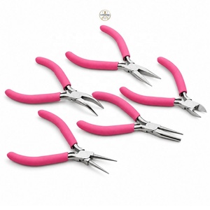 5-Piece Gold Finish Jewelry Making <b>Pliers</b> <b>Set</b> with Red Grips for Beading Wire Wrapping and DIY Crafts - Product Image 3