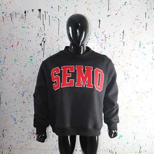 SEMO BLACK <b>Mock</b> <b>Neck</b> Sweatshirt 100% RED Applique Embroidery wide <b>neck</b> Sweatshirt Finer Threads - Product Image 3