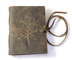 Carnet artisanal en cuir 100% naturel et papier de coton avec motif Arbre de Vie gravé sur la couverture avant, carnet de notes fait main - Product Image 5