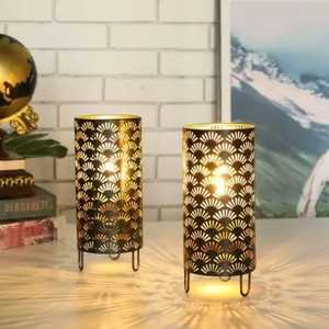 Support de bougie chauffe-plat en métal doré, motif tournesol en pleine floraison et fleur de lotus plate, pour accent de table - Product Image 5