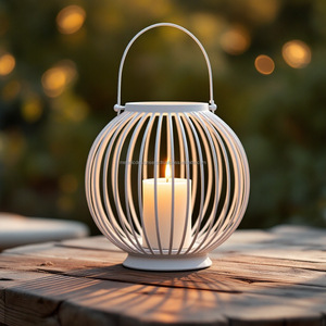 Elégante lanterne à bougie en métal blanc pour une décoration intérieure/extérieure unique et chaleureuse, des ouragans parfaits pour la maison et l'ambiance du soir - Product Image 4