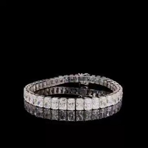14k White Gold Geometric Cushion Cut Diamond Tennis Bracelet Unisex Classic Style Jewelry Wedding Anniversary Engagement <b>Gift</b> - Product Image 1