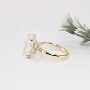 Yellow Gold Oval Cut Lab Grown Diamond Engagement <b>Ring</b> Classic Hidden Halo Solitaire <b>Plain</b> Band Fine Jewelry For Women - Product Image 2