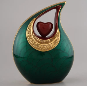 Urnas de Cremación AHO Antiguas Verdes Grabadas con Forma de Lágrima para Cenizas Funerarias de Adultos, 200 Pulgadas Cúbicas, Ecológicas, Duraderas, 3 Años de Garantía - Product Image 1
