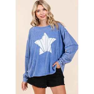 Mittoshop Top de manga larga para mujer con gráfico de estrella Mineral Wash Sudadera con capucha y sudadera - Product Image 3