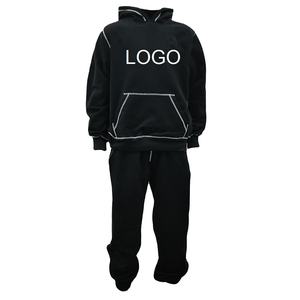 Custom Print Logo Men Casual <b>Oversized</b> <b>Hoodies</b> and Sweatpants Joggers Set Contrast Stitch Plain Tracksuit 2025 - Product Image 1