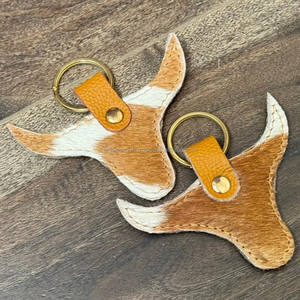 OEM personalizado de lujo de pelo en cuero de vaca llavero estilo vaquero cabeza de toro llavero mini personalizado con llaveros redondos de metal - Product Image 4