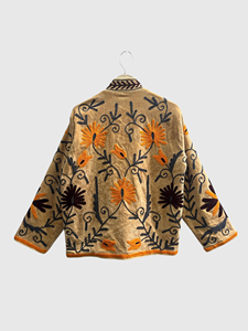 Hand Embroidered Floral Mandarin Collar Jacket Full Sleeve Cotton Adult Autumn Wear Prairie Chic Style - Product Image 2