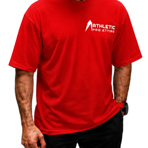 Men’s 100% Cotton Bright <b>Red</b> Oversized T-Shirt Heavyweight Breathable Crew Neck Short Sleeve Casual Gym Streetwear Training Tee - Product Image 4