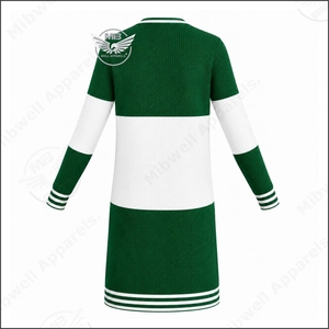 Cardigan long décontracté en maille brodée pour femme Iota Phi Lambda, vert et blanc, à blocs de couleur, col en V, manches longues - Product Image 2