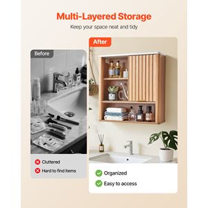 Armadietto da Bagno a Parete con Ripiani Regolabili, Salvaspazio, per WC e Medicinali, con Anta e Organizer Sospeso - Product Image 4