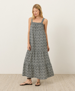 Robe longue en coton de haute qualité pour femme, design élégant et personnalisé, en gaze double bio, à bretelles et à volants, style côtier - Product Image 1