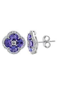 Pendientes de Diamante y Tanzanita en Plata de Ley 92.5 KLST-30680 - Product Image 3