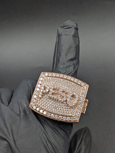 Round Cut Diamond <b>Ring</b> Men's Statement Pave 14K Rose Gold Plated Luxury Cocktail <b>Iced</b> Out Real Moissanite <b>Ring</b> for Men's - Product Image 1