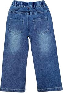 Girls High <b>Waist</b> Straight Leg Denim <b>Jeans</b> <b>With</b> Floral Embroidery Casual Knee Length Pants Spring Style - Product Image 6