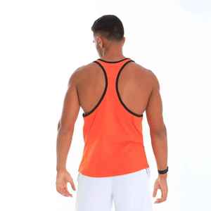 Débardeur orange pour homme avec bordure noire, imprimé lettres sur le devant, respirant, tricoté, décontracté, col rond - Product Image 6