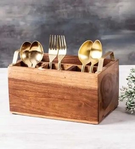 Handcrafted Tapered Wooden Cutlery Caddy with Napkin Holder 3 Slot <b>Tabletop</b> Utensil Organizer for Restaurant and Cafe Table - Product Image 3