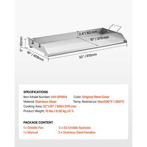 Piastra Rettangolare Universale 32x16 Pollici in Acciaio Inox per Griglia a Gas, Piastra Portatile per BBQ Teppanyaki - Product Image 4