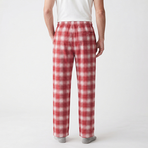 Pantalon de pyjama en flanelle à carreaux pour homme, taille mi-haute avec cordon de serrage, décontracté, 100 % coton, respirant, poids moyen, coupe ample, style jogger - Product Image 2