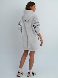 <b>Women</b> Oversized V-Neck <b>Sweatshirt</b> <b>Dress</b> With Pockets Cotton Blend Knitted Autumn Casual Wear - Product Image 3