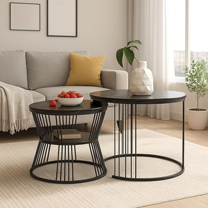 Modern Black Round <b>Nesting</b> <b>Coffee</b> <b>Table</b> <b>Set</b> Metal Accent <b>Tables</b> for Living Room and Bedroom Furniture - Product Image 3