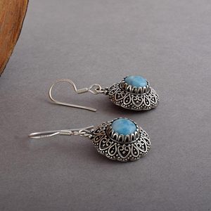 Pendientes de Plata de Ley 925 con Incrustaciones de Larimar Natural, Diseño Floral, Estilo Vintage 2026, para Mujer, Joyería Fina - Product Image 2