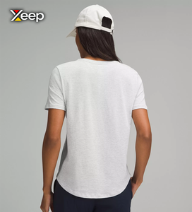 T-shirt de sport décontracté XEEP personnalisé pour femme, coupe ample, manches courtes, respirant, col en V, tricot uni avec lettres - Product Image 2