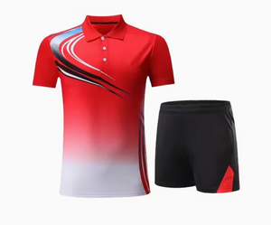 Ensemble de t-shirts de tennis pour hommes, dégradé rouge, manches courtes, col rabattu, polyester respirant, vêtements de sport pour adultes, été - Product Image 1
