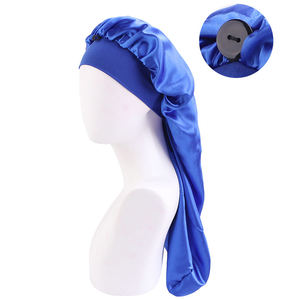 Women Wide Elastic Band Satin <b>Bonnet</b> Hair Wrap Sleeping Cap Adjustable Button Hair Care Hat - Product Image 3