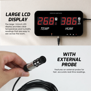 Higrómetro y Termómetro Digital para Interiores con Sensor Externo de 5 Metros, Pantalla LED Grande con Alarma de Temperatura Alta/Baja y Puerto de Salida de 3.5 mm - Product Image 4