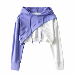 Haut court à capuche décontracté surdimensionné pour femme, modèle 2026, avec cristaux sur le devant, en molleton 100 % coton - Product Image 3