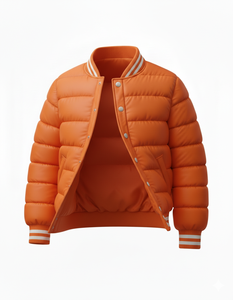 Chaqueta acolchada estilo universitario naranja para hombre, abrigo bomber con botones a presión, cuello acanalado, ropa de calle, ropa exterior - Product Image 2