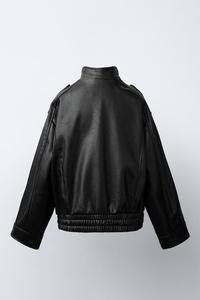 Blouson moto en cuir PU noir pour homme, col montant, fermeture éclair, longueur standard, coupe classique, style automne, garniture en fourrure, doublure en fausse fourrure - Product Image 5