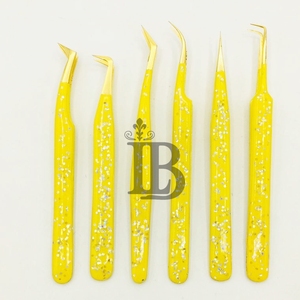 Pinzas para Pestañas Amarillas de Acero Inoxidable Sostenible, Pinzas para Extensiones de Pestañas de Visón, Pinzas Rectas de 45 Grados - Product Image 4