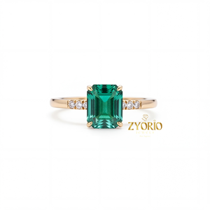 Anillo de Oro Blanco de 14k con Esmeralda Colombiana Cultivada en Laboratorio, Corte Asscher, Estilo Clásico, para Compromiso, Boda, Aniversario, Fiesta, Regalo de Cumpleaños - Product Image 1